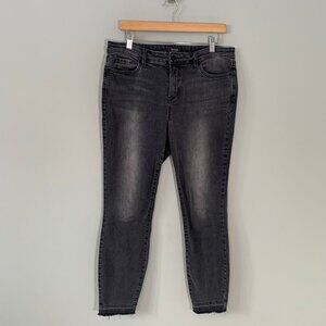 NYDJ Ami Skinny gray faded distressed raw hem skinny stretch denim jeans